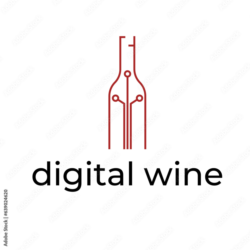 Digital Wine Bottle logo. Blends tradition with technology for modern wine appreciation. Vector illustration. Digital Wine Bottle logo. Blends tradition with technology for modern wine appreciation. Vector illustration.