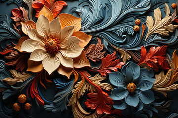 Retro wallpaper with a swirling floral pattern. Generative Ai.