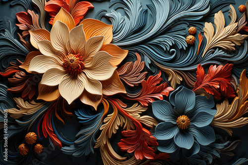 Retro wallpaper with a swirling floral pattern. Generative Ai.