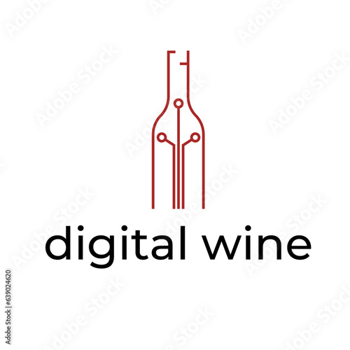 Digital Wine Bottle logo. Blends tradition with technology for modern wine appreciation. Vector illustration.