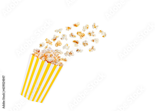 box yellow with popcorn in flight on a white transparent background close-up © Minakryn Ruslan 