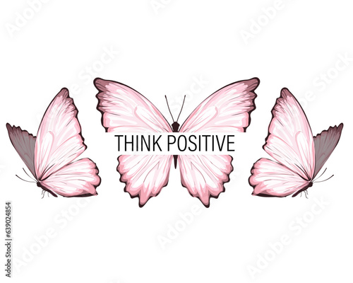 thnk positive butterfly hand drawn design photo