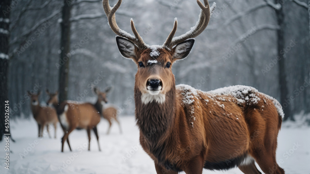 Fototapeta premium deer in the winter forest