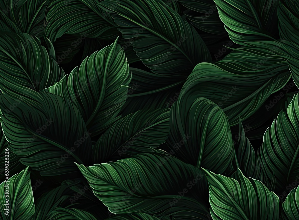 Fototapeta premium Green palm leaf pattern texture abstract background. Tropical palm leaves, floral pattern background. SEAMLESS PATTERN. SEAMLESS WALLPAPER.