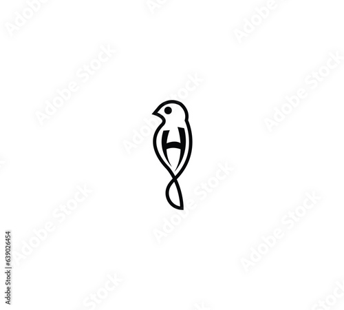 H letter with Bird lettermark monogram logo design, H monogram logo design template with white background