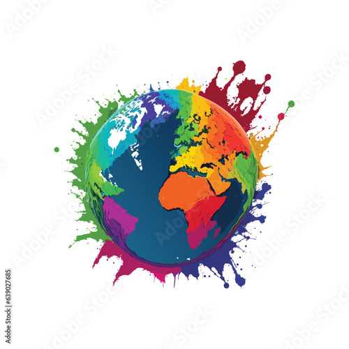 earth globe and world map made of colorful splashes.