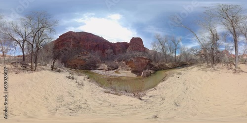 Sandy riverbank at Natural Bridge Arch, Escalante Utah (Equirectangular 360 VR)
