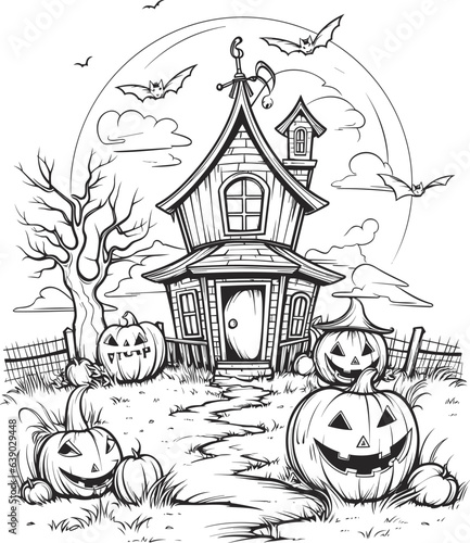 Coloring page of a happy halloween