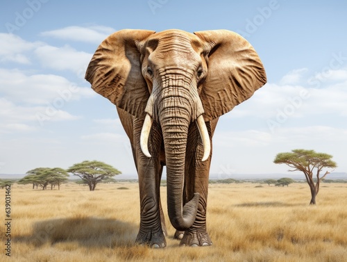 Elephant in the desert - 3D render illustration with clipping path