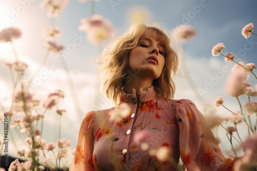Portrait of a Woman in a field of flowers