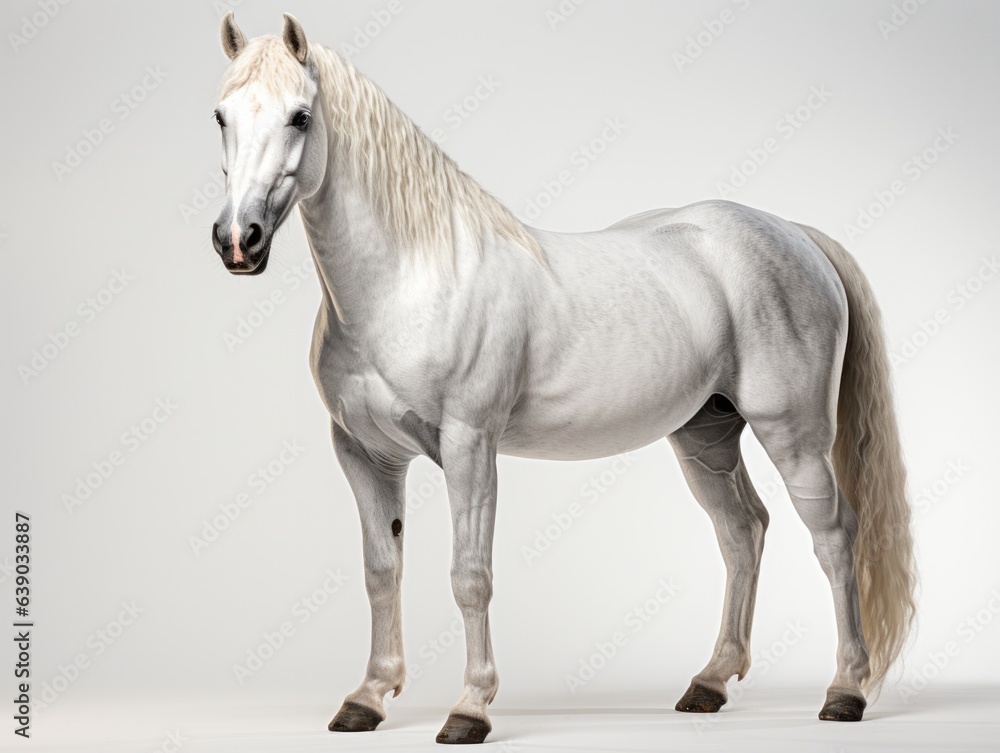 White arbian horse with long mane isolated on gray background. 3d rendering White arbian horse with long mane isolated on gray background. 3d rendering