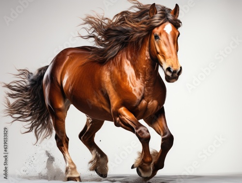 Arabian stallion in motion on gray background. Studio shot.  photo