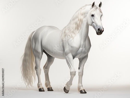 White arbian horse with long mane isolated on white background. 3d rendering photo