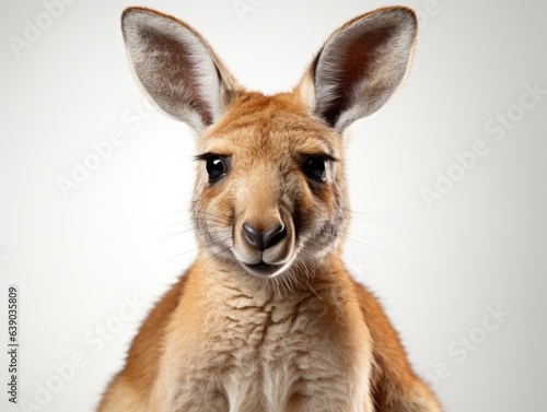 Portrait of a red kangaroo on a white background.
