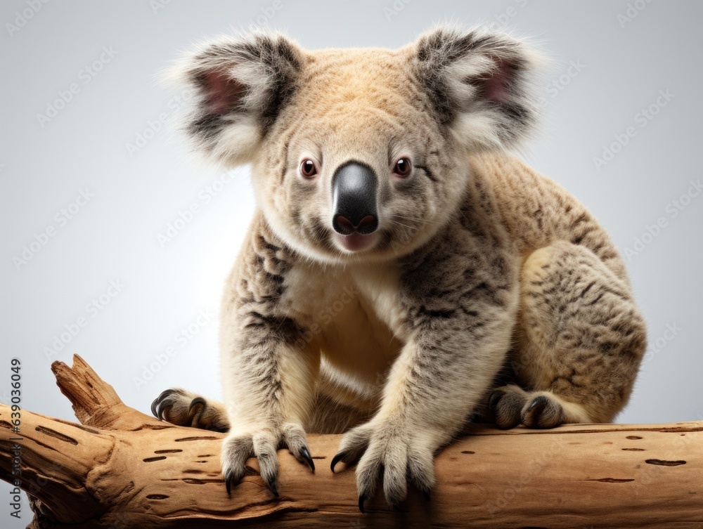 Close-up of a Koala, Phascolarctos cinereus, isolated on white Close-up of a Koala, Phascolarctos cinereus, isolated on white