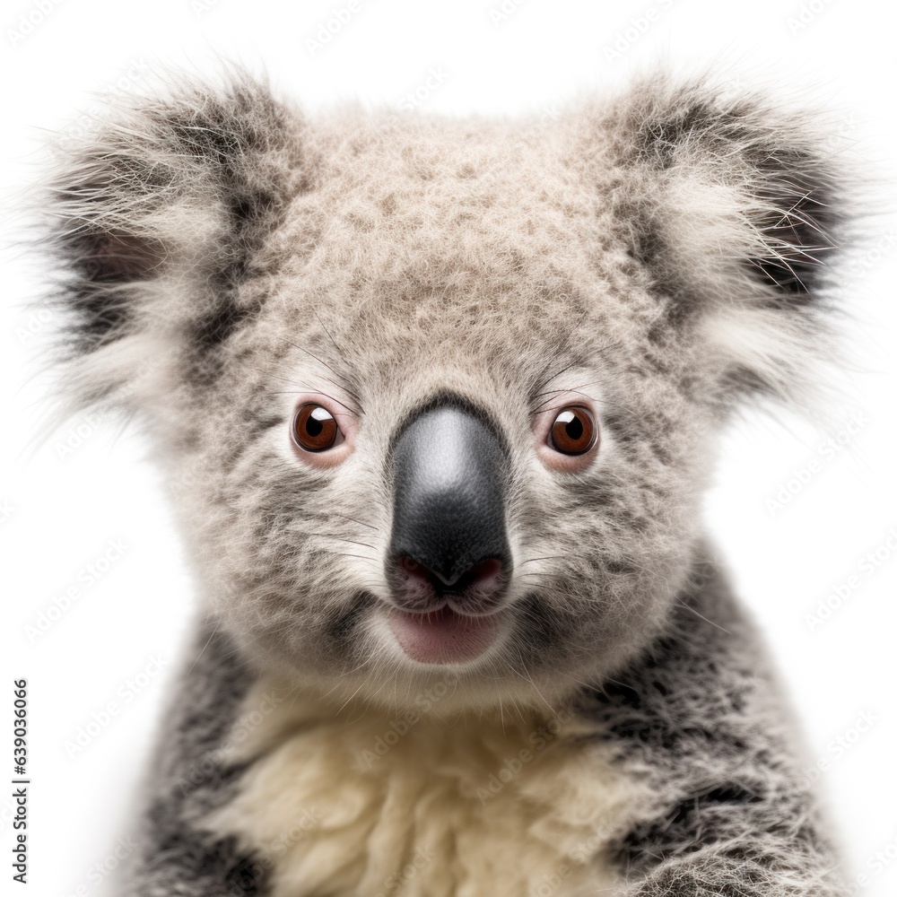 Fototapeta premium Close-up of a Koala, Phascolarctos cinereus, isolated on white