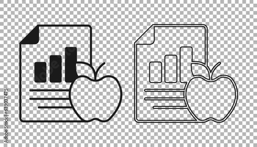 Black Diet plan icon isolated on isolated on transparent background. Concept of fitness marathon, proper nutrition, healthy food, beautiful body, vegetables, slimming. Vector