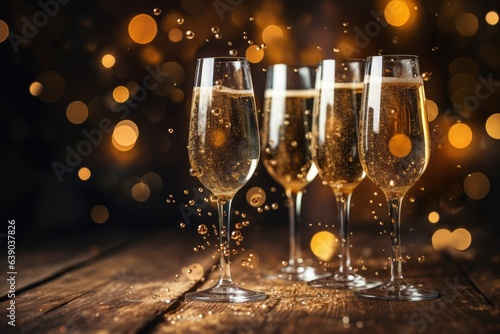 Fototapeta Glasses of champagne or sparkling wine in a festive atmosphere