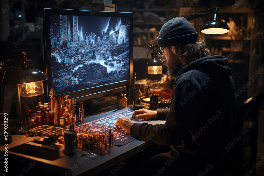 Brand Creation. Graphic designer working on a company logo, illustrating the process of brand building in business. Generative Ai. Brand Creation. Graphic designer working on a company logo, illustrating the process of brand building in business. Generative Ai.
