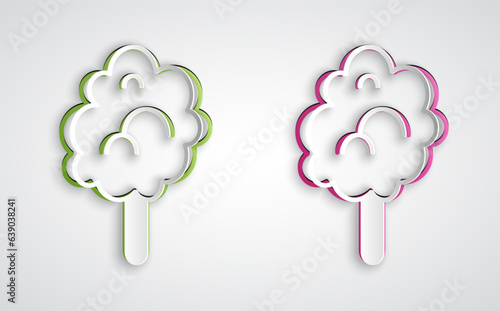 Paper cut Cotton candy icon isolated on grey background. Paper art style. Vector