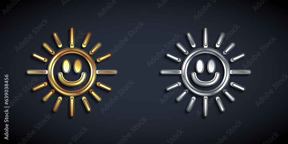 Fototapeta premium Gold and silver Sun icon isolated on black background. Long shadow style. Vector
