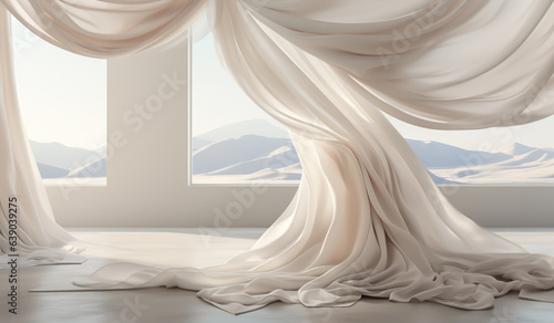 Floating white curtain. AI gerado photo