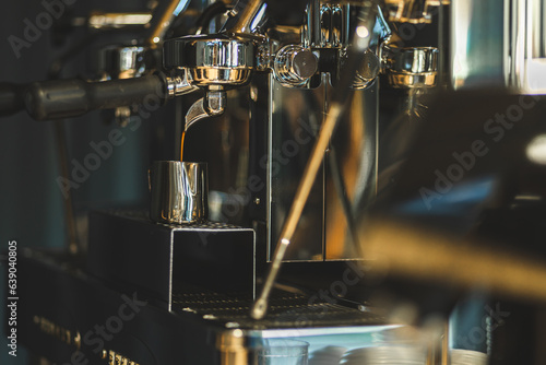 The process of making filter coffee. Coffee filter. Close-up. Delicious and fragrant morning coffee. Morning habit.