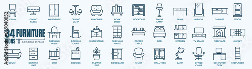 Photographie Furniture and home interior elements - thin line web icon set