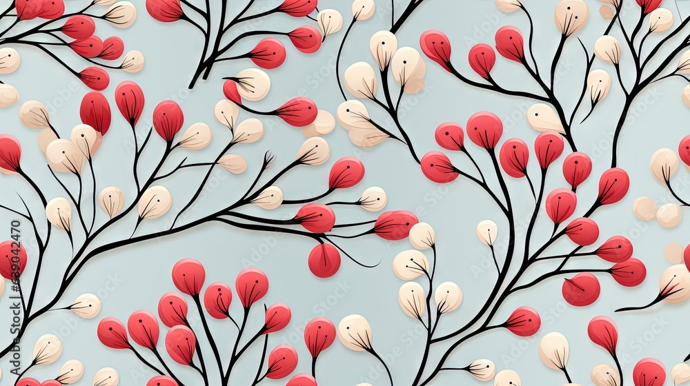 a pattern of red and white flowers on a blue background.  generative ai