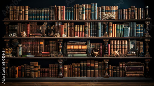 A bookshelf filled to the brim with books of various sizes and genres.   photo