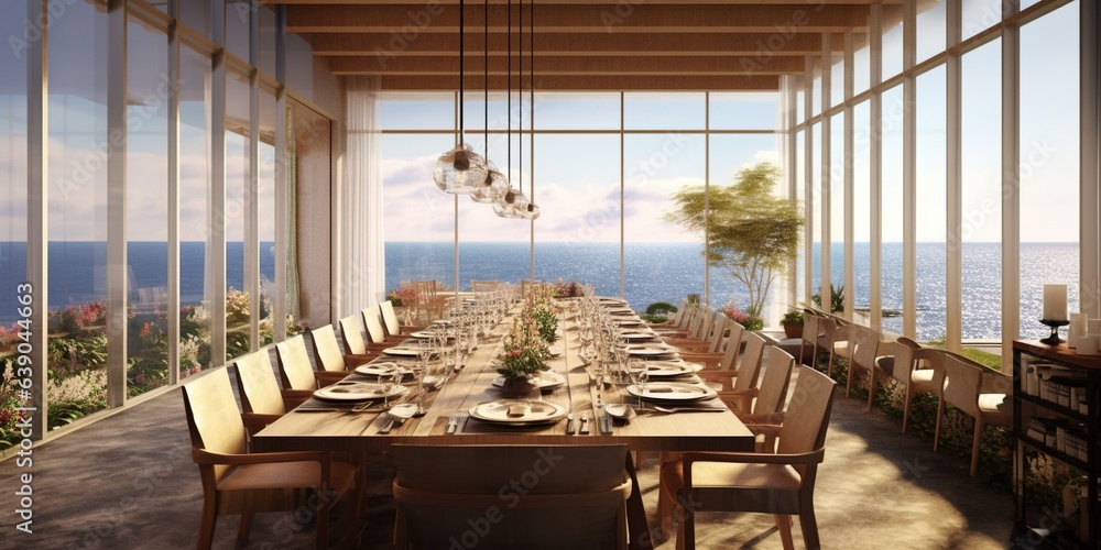 A dining room with a view of the ocean A dining room with a view of the ocean