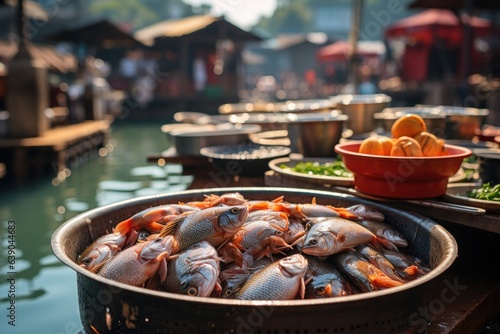 Fresh fish for sale at the floating market or Fish Market. in Thailand, Asia.