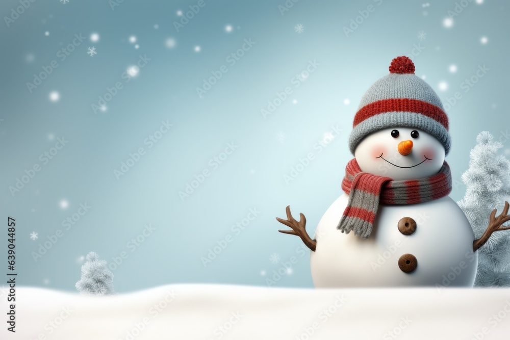 Snowman as a symbol of Christmas and New Year holidays. Background with copy space. Place for advertising Snowman as a symbol of Christmas and New Year holidays. Background with copy space. Place for advertising