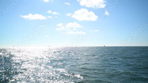 Sailboats in the distance. Taking the ferry out to Martha's Vineyard. Cape Cod, Massachusetts