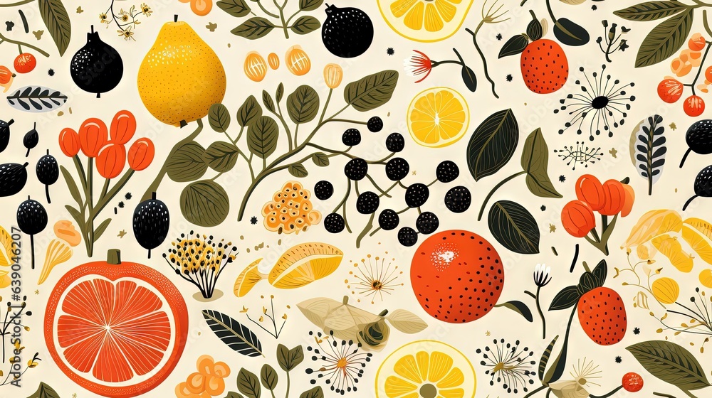 a bunch of fruit and leaves on a white background with oranges, lemons, and blackberries. generative ai a bunch of fruit and leaves on a white background with oranges, lemons, and blackberries. generative ai
