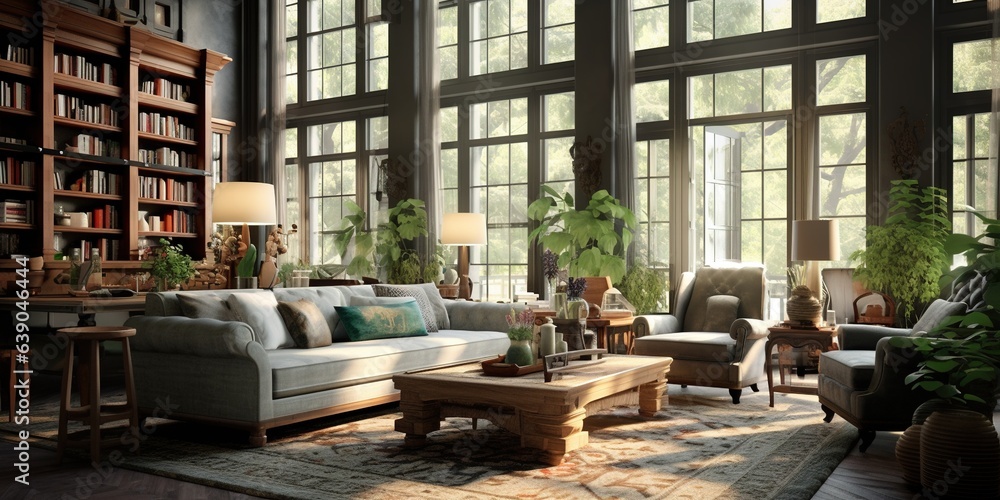 A living room filled with furniture and large windows A living room filled with furniture and large windows