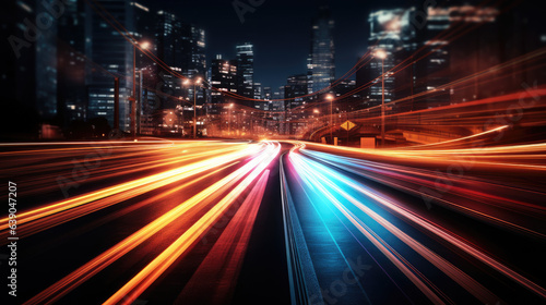 night traffic on city highway - generative ai