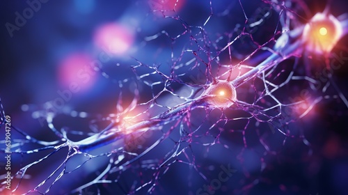 Neural connections within the brain, intricate nervous system, cell's close-up displaying neurons and synapse-like structures illustrating brain interactions.. ai generation