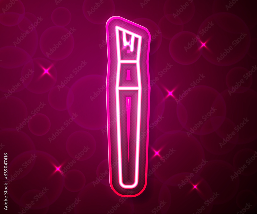 Glowing neon line Paint brush icon isolated on red background. Vector Glowing neon line Paint brush icon isolated on red background. Vector