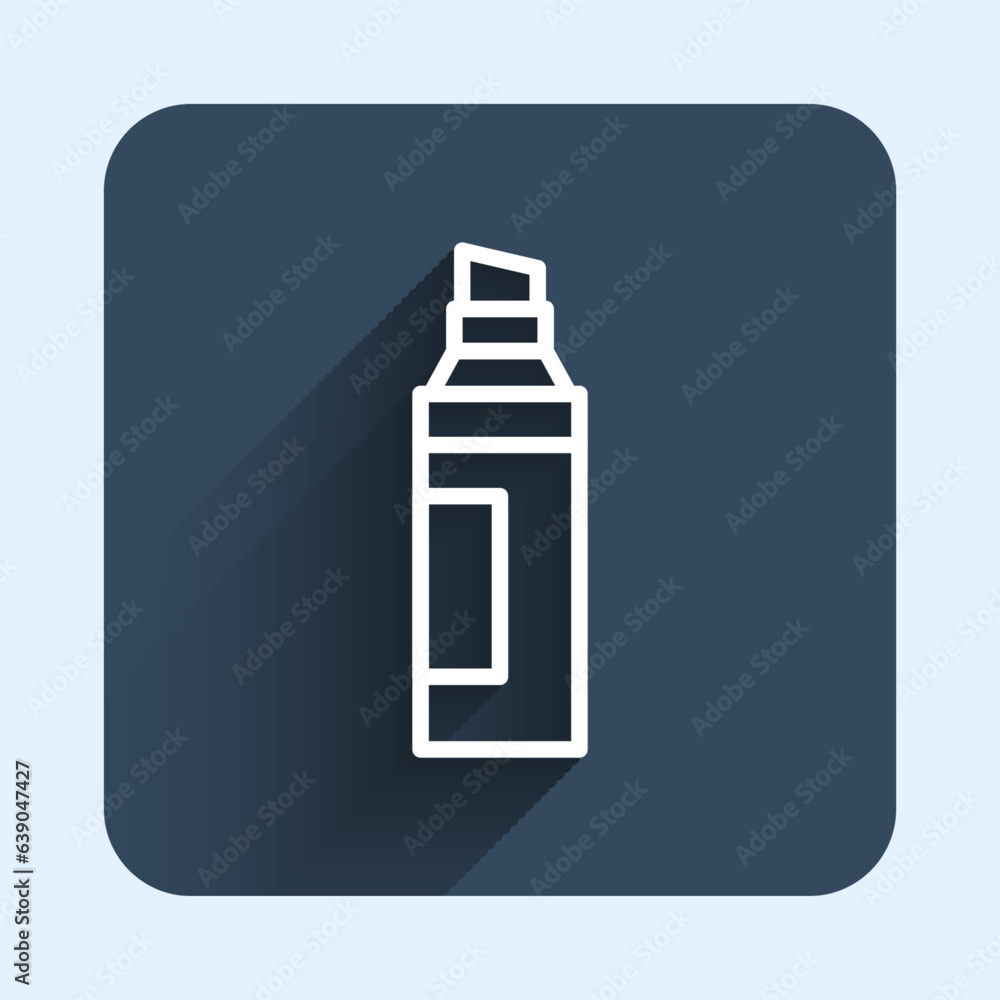 White line Marker pen icon isolated with long shadow background. Blue square button. Vector White line Marker pen icon isolated with long shadow background. Blue square button. Vector