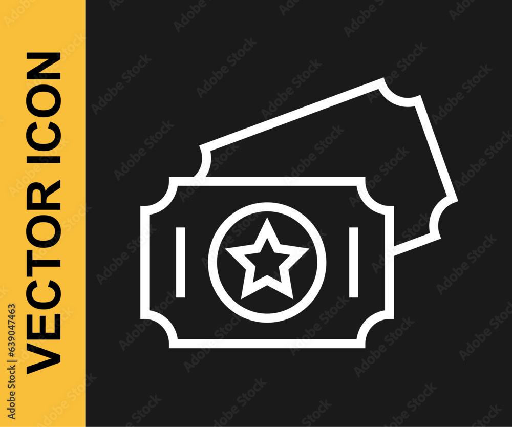 White line Circus ticket icon isolated on black background. Amusement park. Vector White line Circus ticket icon isolated on black background. Amusement park. Vector