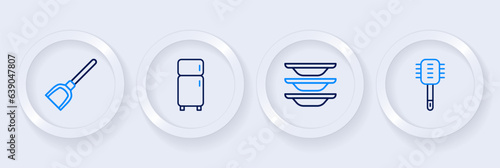Set line Toilet brush, Washing dishes, Refrigerator and Dustpan icon. Vector