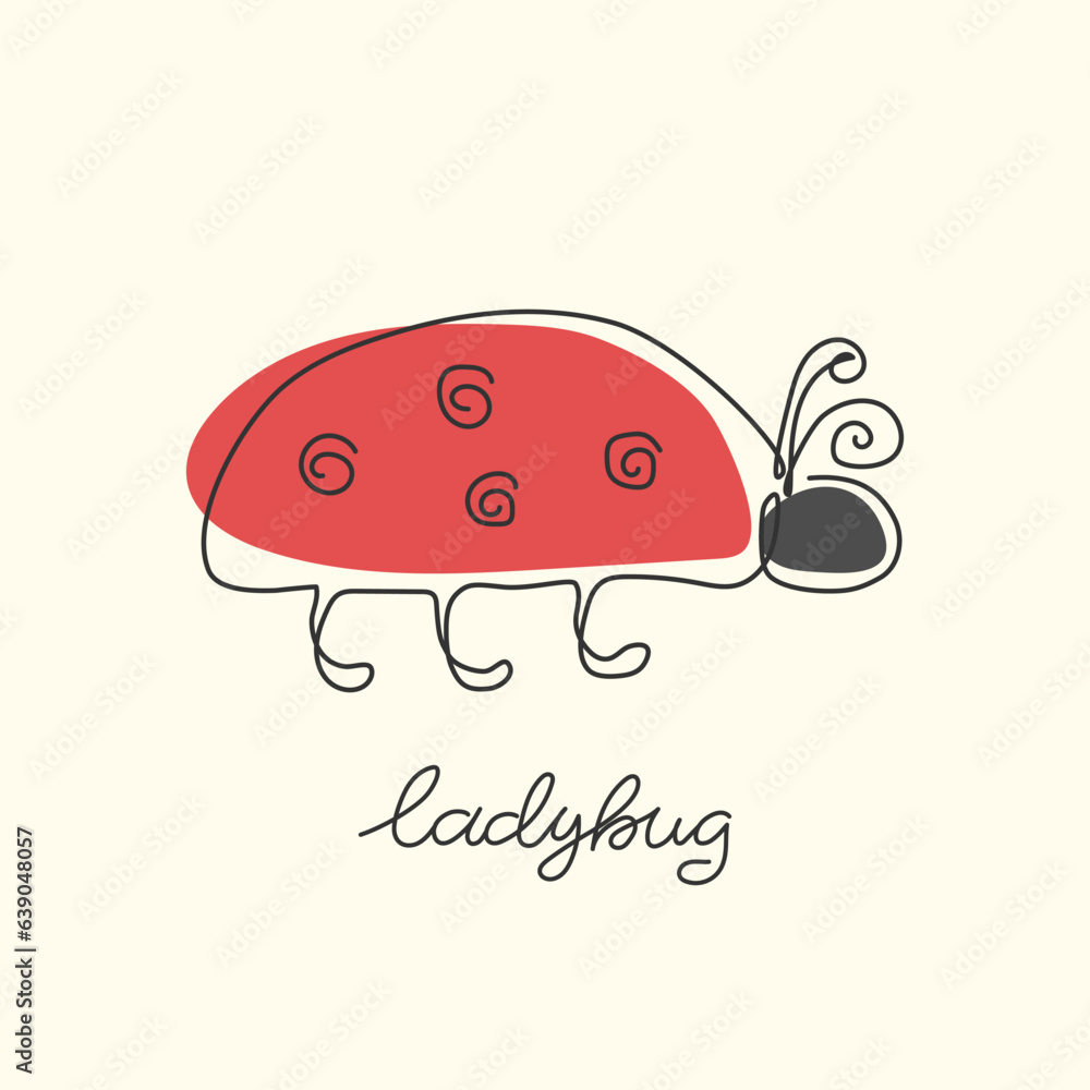 Handwritten lettering.Cute continuous line ladybug. Funny doodle ladybird. Lady beetle isolated on white background Handwritten lettering.Cute continuous line ladybug. Funny doodle ladybird. Lady beetle isolated on white background