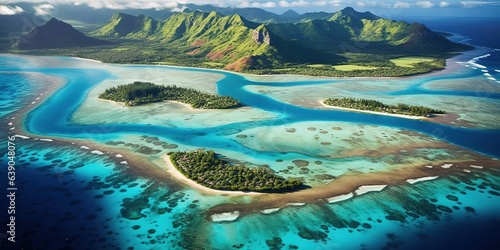 An aerial view of the shores of Tubuai Island of French Polynesia. photo