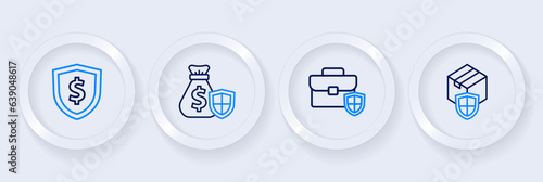 Set line Delivery security with shield, Briefcase, Money bag and Shield dollar icon. Vector