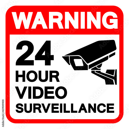 Warning 24 Hour Video Surveillance Symbol Sign, Vector Illustration, Isolate On White Background Label. EPS10