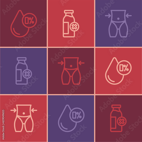 Set line Water balance, Women waist and Lactose intolerance icon. Vector