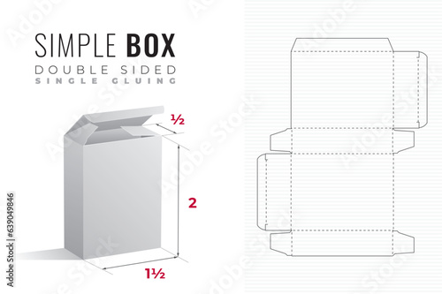 Double Sided Simple Packaging Box Die Cut One and a Half Width Double Height and Half Length Template with 3D Preview - Blueprint Layout with Cutting and Scoring Lines - Draw Design