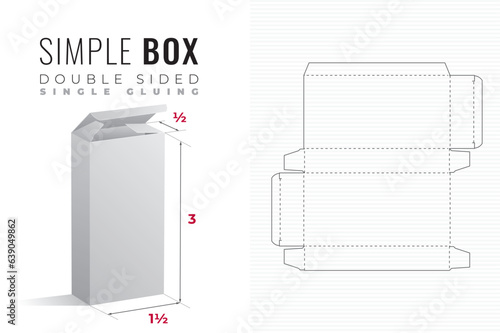 Double Sided Simple Packaging Box Die Cut One and a Half Width Triple Height and Half Length Template with 3D Preview - Blueprint Layout with Cutting and Scoring Lines - Draw Design