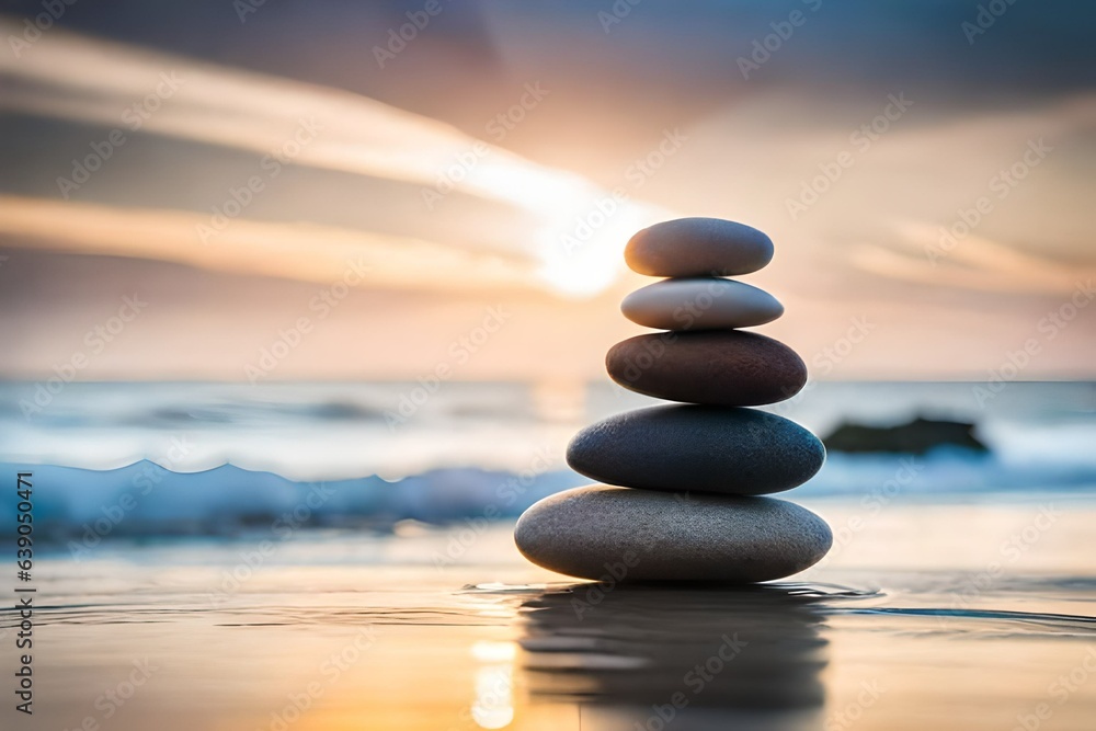 stack of stones on the beach  generated by AI technology 